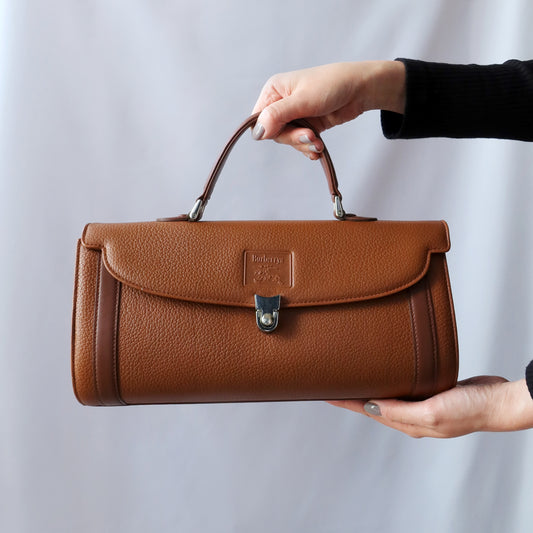 Burberry Vintage Brown Grained Leather Top Handle Bag