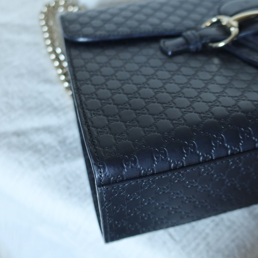 Gucci Vintage Dark Navy GG Guccissima Horsebit Chain Strap Shoulder Bag