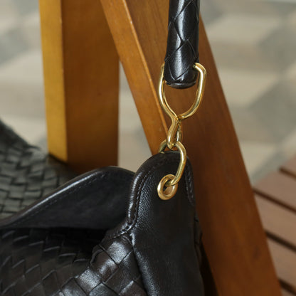 Rare Bottega Veneta Vintage Black Intrecciato Braided Strap Hobo Shoulder Flap Bag