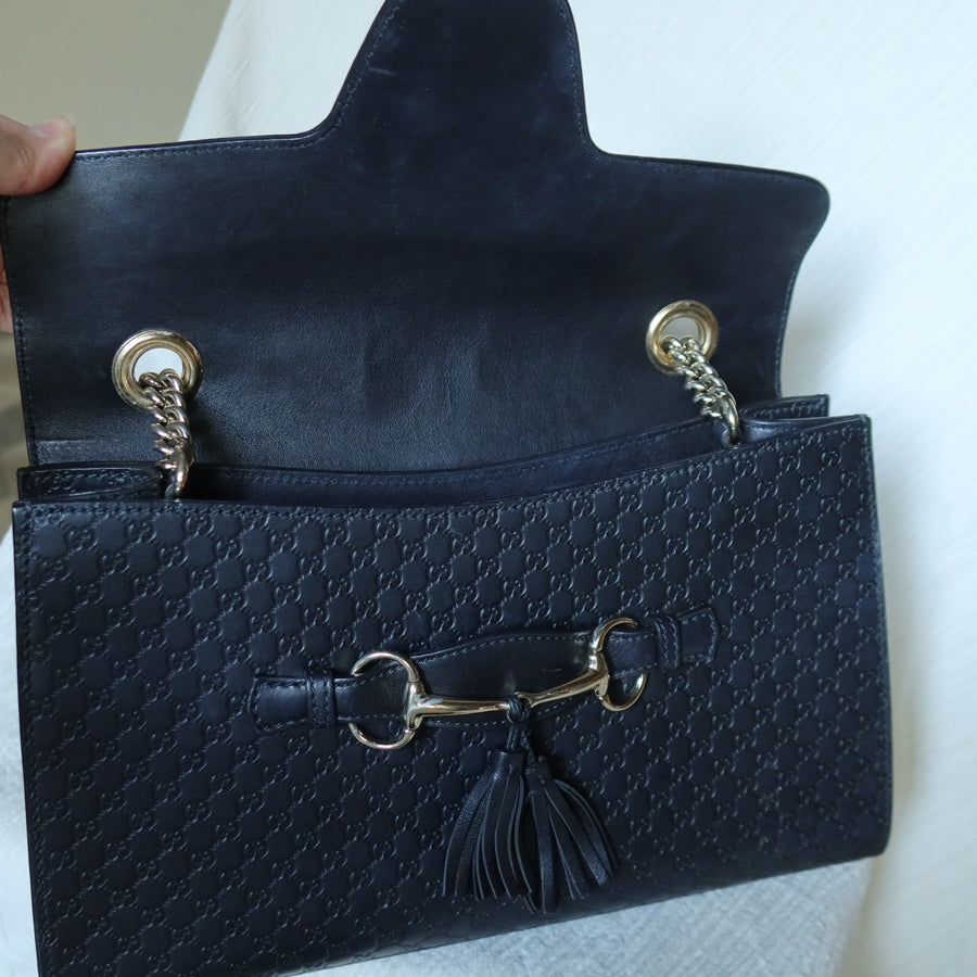 Gucci Vintage Dark Navy GG Guccissima Horsebit Chain Strap Shoulder Bag