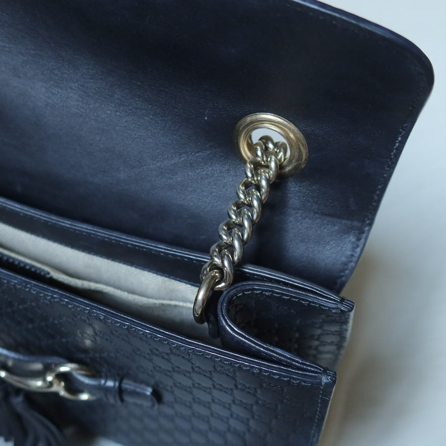 Gucci Vintage Dark Navy GG Guccissima Horsebit Chain Strap Shoulder Bag
