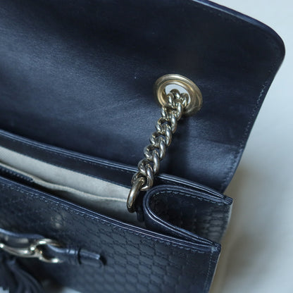 Gucci Vintage Dark Navy GG Guccissima Horsebit Chain Strap Shoulder Bag