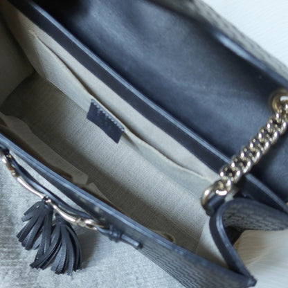 Gucci Vintage Dark Navy GG Guccissima Horsebit Chain Strap Shoulder Bag