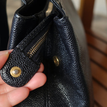 Chanel Vintage Black Caviar Leather CC Mark Charm East west Shoulder Bag
