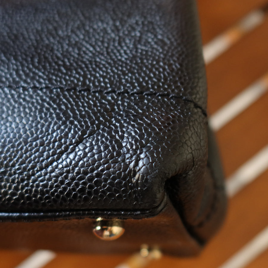 Chanel Vintage Black Caviar Leather CC Mark Charm East west Shoulder Bag