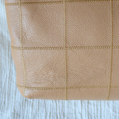 Chanel Vintage Chocolate Bar Stitching Light Salmon Beige Calfskin Leather Shoulder Tote Bag