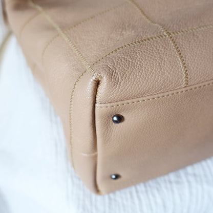 Chanel Vintage Chocolate Bar Stitching Light Salmon Beige Calfskin Leather Shoulder Tote Bag