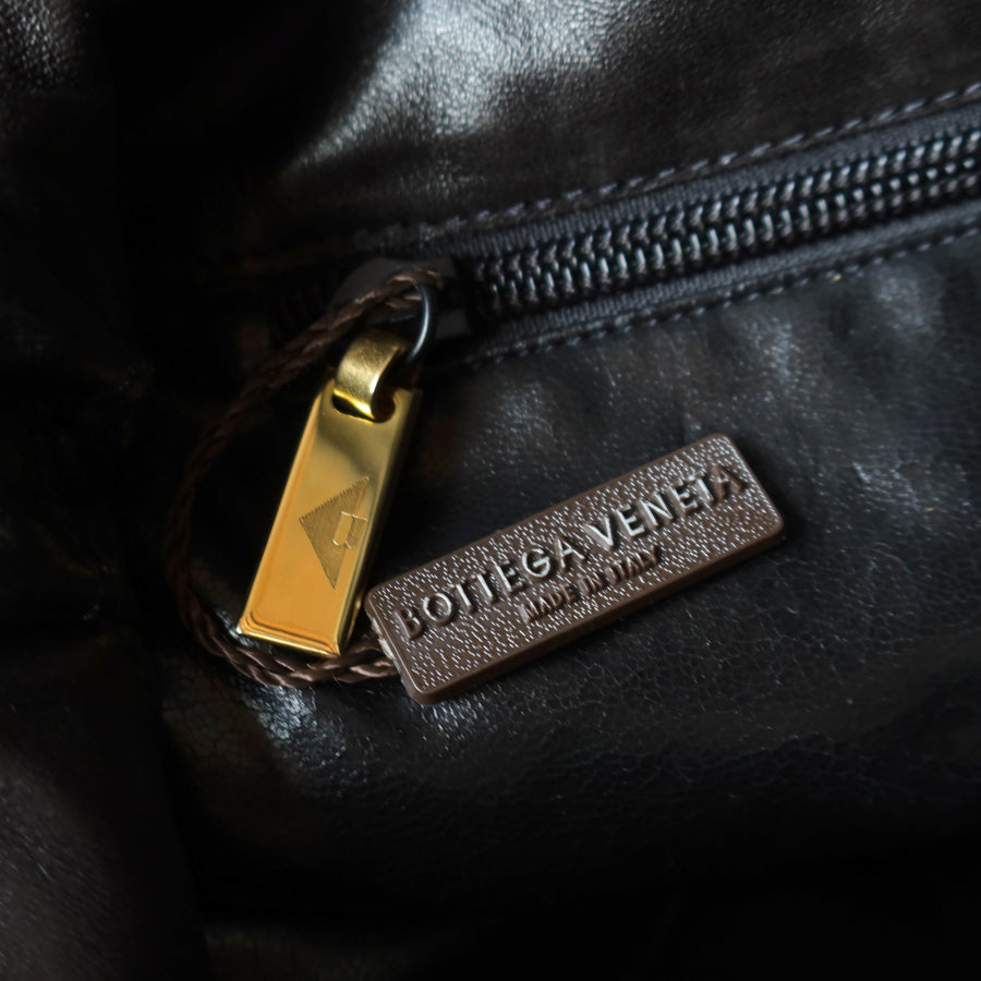 Rare Bottega Veneta Vintage Black Intrecciato Braided Strap Hobo Shoulder Flap Bag