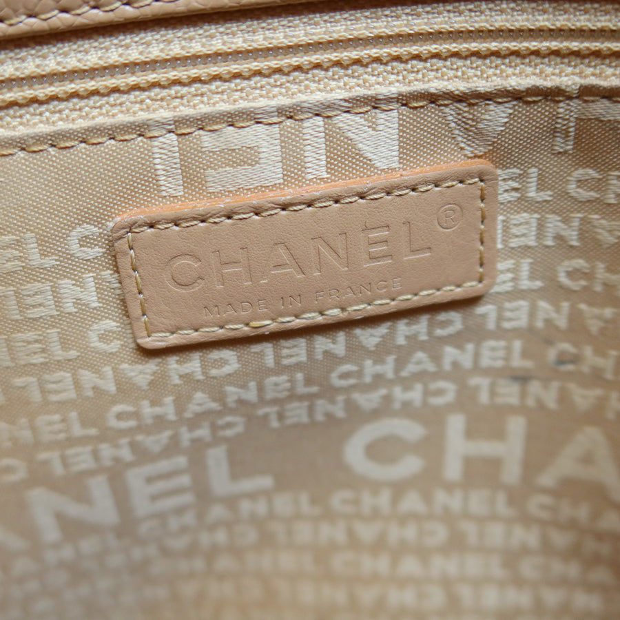 Chanel Vintage Chocolate Bar Stitching Light Salmon Beige Calfskin Leather Shoulder Tote Bag