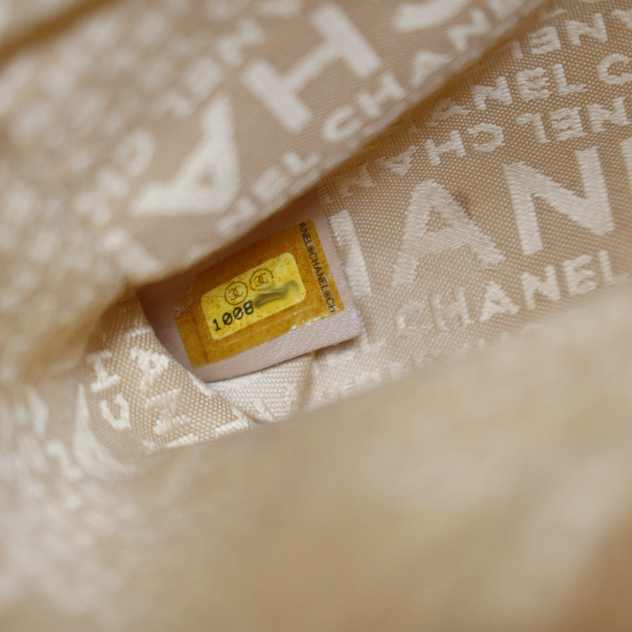 Chanel Vintage Chocolate Bar Stitching Light Salmon Beige Calfskin Leather Shoulder Tote Bag