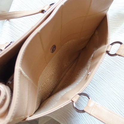 Chanel Vintage Chocolate Bar Stitching Light Salmon Beige Calfskin Leather Shoulder Tote Bag