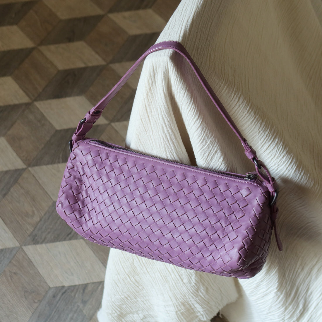 Bottega Veneta Vintage Lilac Purple Intrecciato Leather Rhombus Shoulder Bag