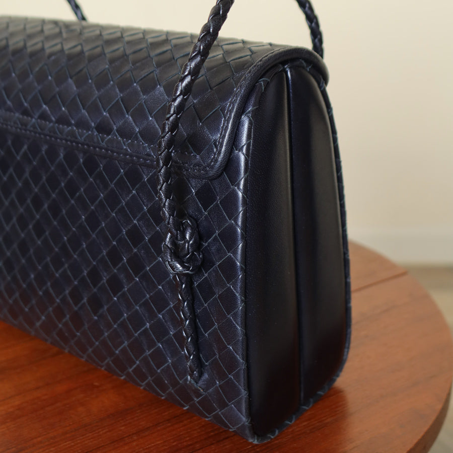 Bottega Veneta Vintage Intrecciato Weave Clasp Top Handle Bag