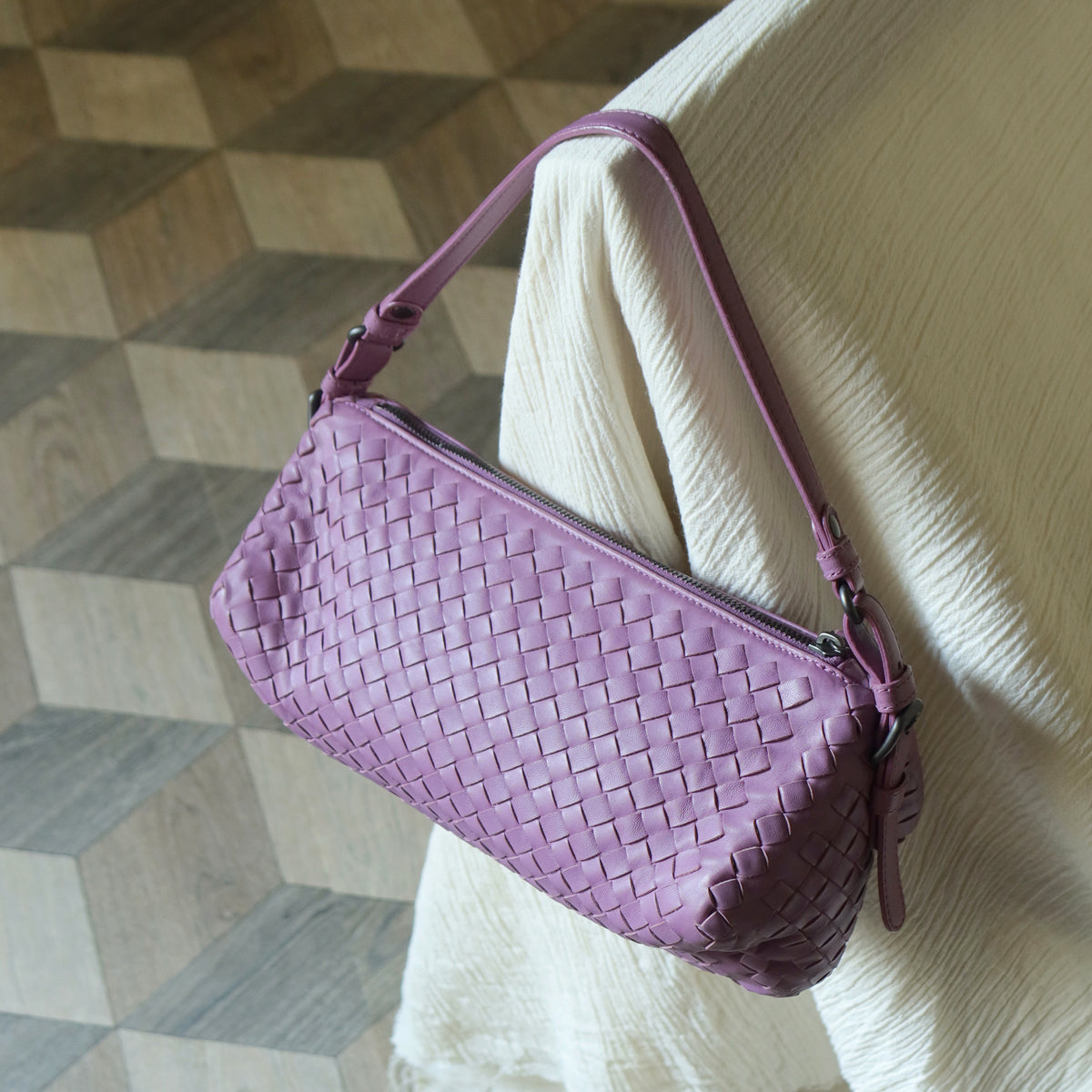 Bottega Veneta Vintage Lilac Purple Intrecciato Leather Rhombus Shoulder Bag