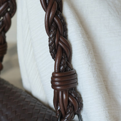 Bottega Veneta Vintage Dark Brown Intrecciato Twisted Strap Double Flap Shoulder Bag S
