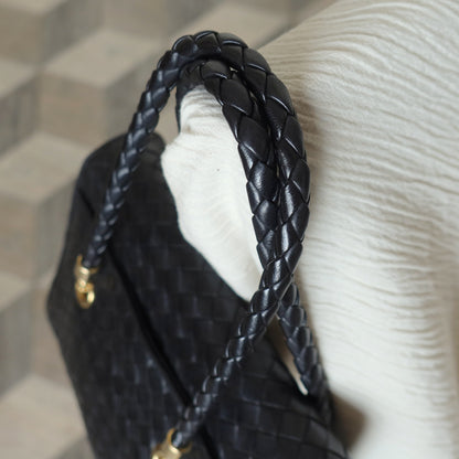 Rare Bottega Veneta Vintage Black Intrecciato Weave Double Braided Strap Trapeze Bag