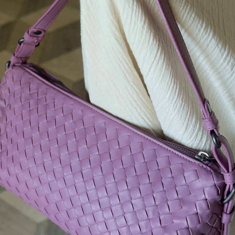 Bottega Veneta Vintage Lilac Purple Intrecciato Leather Rhombus Shoulder Bag