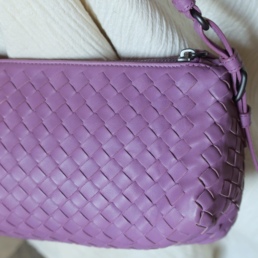 Bottega Veneta Vintage Lilac Purple Intrecciato Leather Rhombus Shoulder Bag