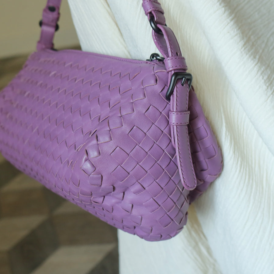 Bottega Veneta Vintage Lilac Purple Intrecciato Leather Rhombus Shoulder Bag