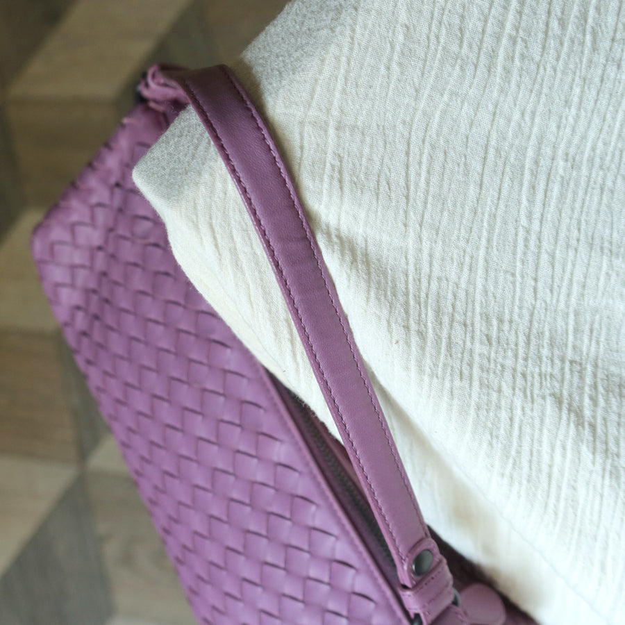 Bottega Veneta Vintage Lilac Purple Intrecciato Leather Rhombus Shoulder Bag