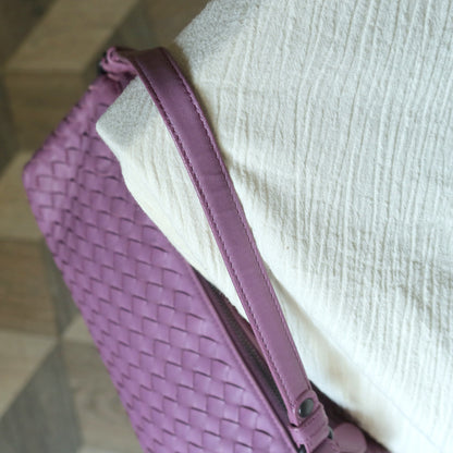 Bottega Veneta Vintage Lilac Purple Intrecciato Leather Rhombus Shoulder Bag