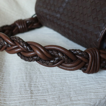 Bottega Veneta Vintage Dark Brown Intrecciato Twisted Strap Double Flap Shoulder Bag S