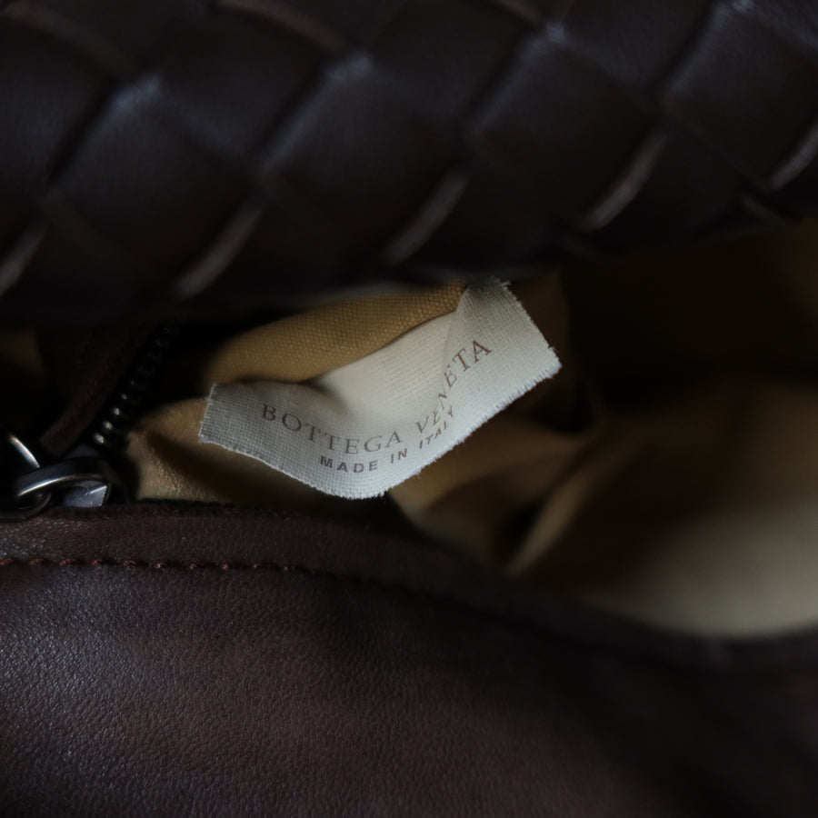Bottega Veneta Vintage Dark Brown Intrecciato Twisted Strap Double Flap Shoulder Bag S