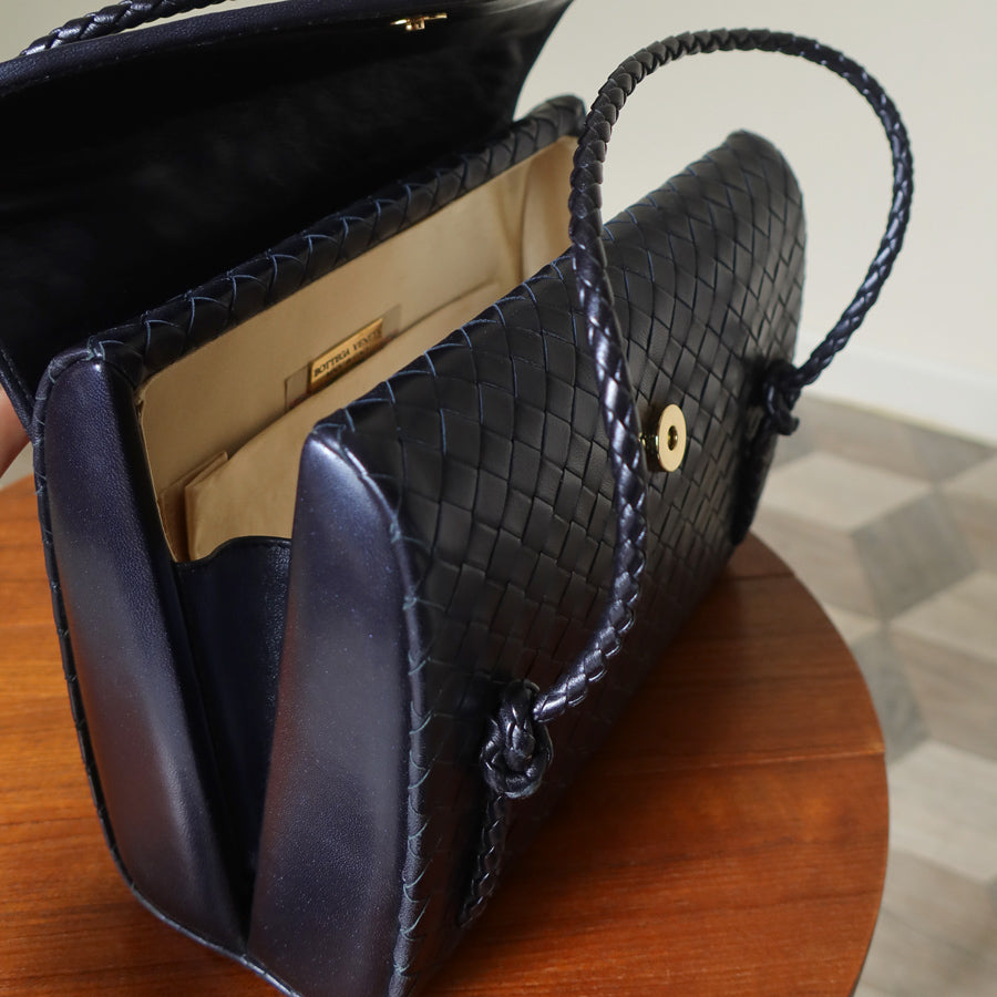 Bottega Veneta Vintage Intrecciato Weave Clasp Top Handle Bag