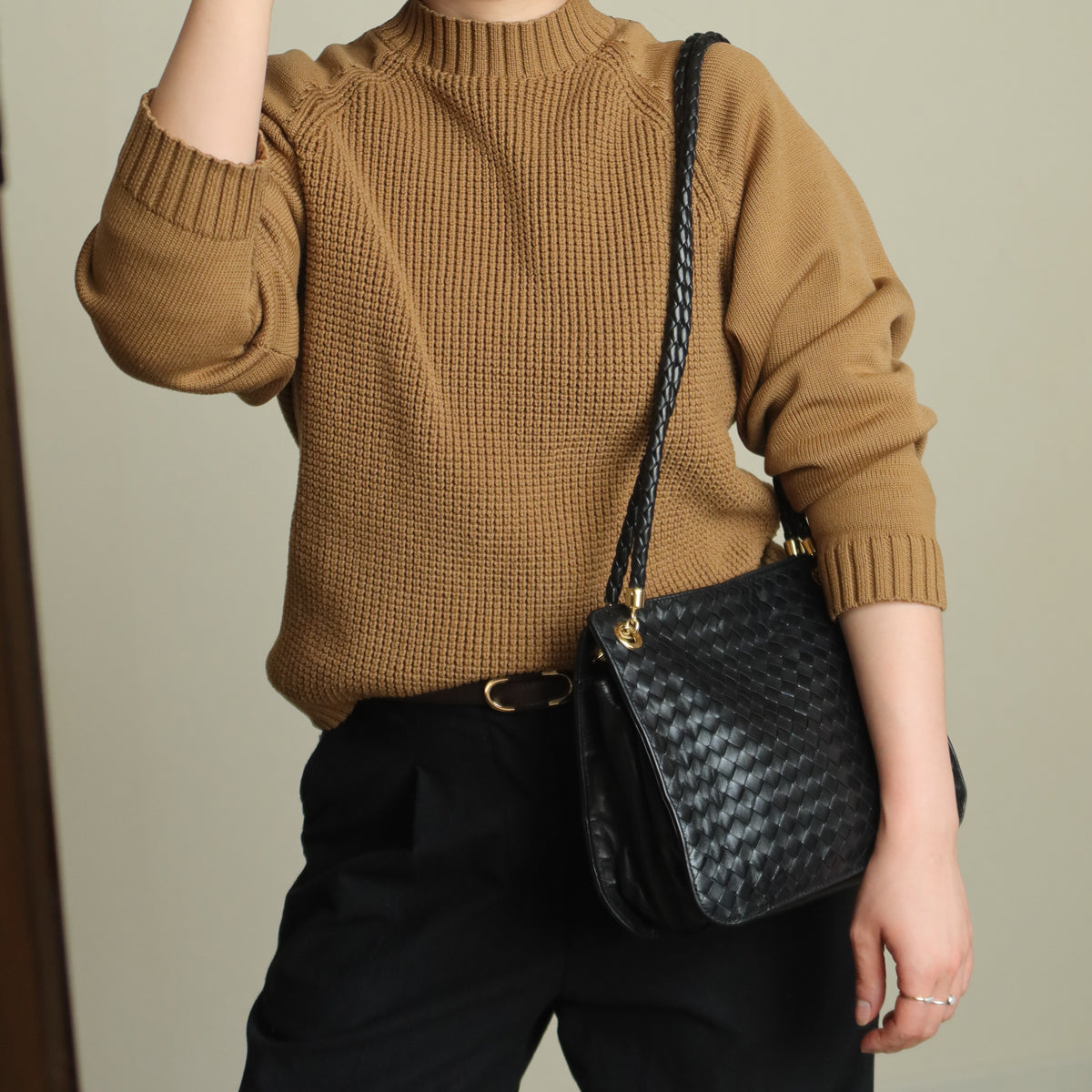 Bottega Veneta Vintage Black Leather Intrecciato Braided Strap Shoulder Bag