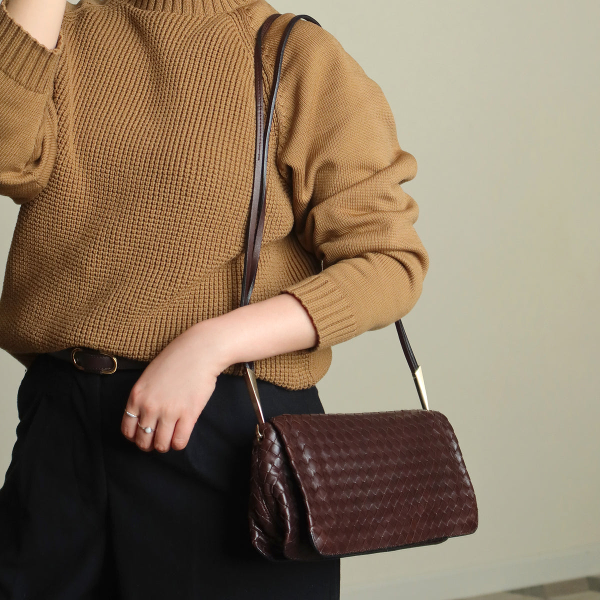 Bottega Veneta Vintage Dark Brown Leather Intrecciato Sardine Crossbody Flap Bag
