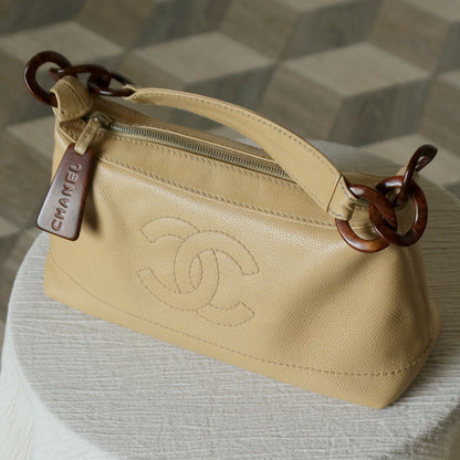 Chanel Vintage Beige Caviar Leather CC Mark Hobo Shoulder Bag