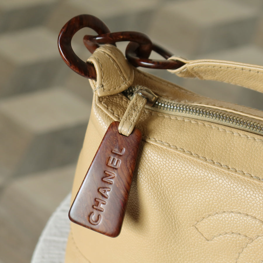 Chanel Vintage Beige Caviar Leather CC Mark Hobo Shoulder Bag