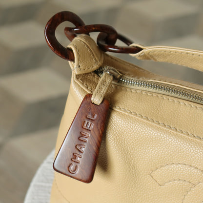 Chanel Vintage Beige Caviar Leather CC Mark Hobo Shoulder Bag