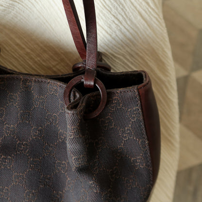 Gucci Vintage Dark Brown Canvas Leather GG Monogram Daily Tote Shoulder Bag