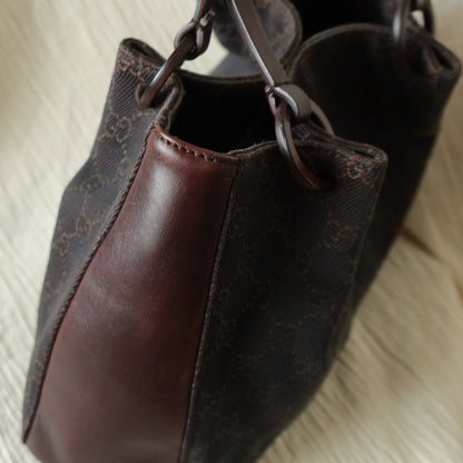 Gucci Vintage Dark Brown Canvas Leather GG Monogram Daily Tote Shoulder Bag