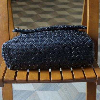 Bottega Veneta Black Nappa Leather Intrecciato Ring Hardware details Hobo Shoulder Flap Bag
