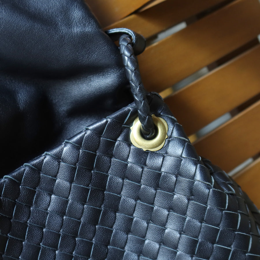 Bottega Veneta Black Nappa Leather Intrecciato Ring Hardware details Hobo Shoulder Flap Bag