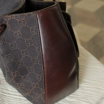 Gucci Vintage Dark Brown Canvas Leather GG Monogram Daily Tote Shoulder Bag