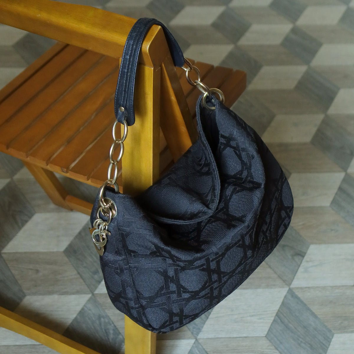 Christian Dior Vintage Black Cannage Dior Charm Shoulder Hobo Bag