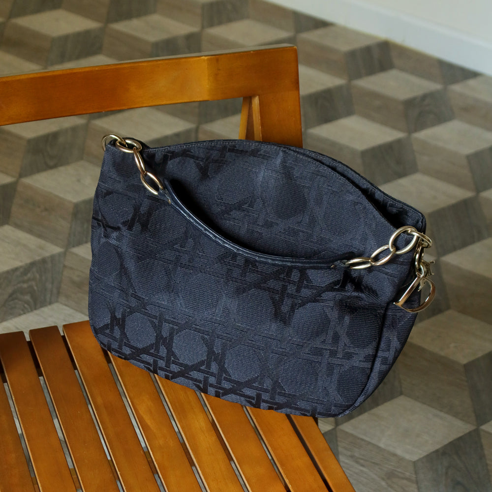 Christian Dior Vintage Black Cannage Dior Charm Shoulder Hobo Bag