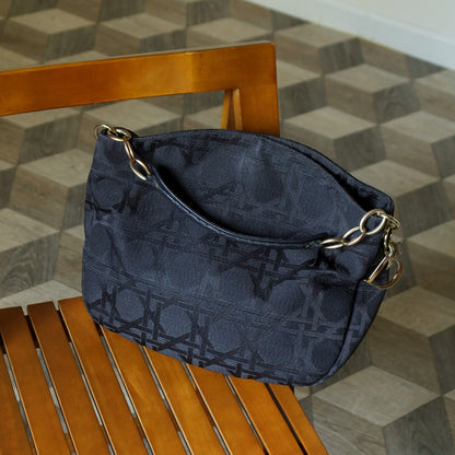 Christian Dior Vintage Black Cannage Dior Charm Shoulder Hobo Bag