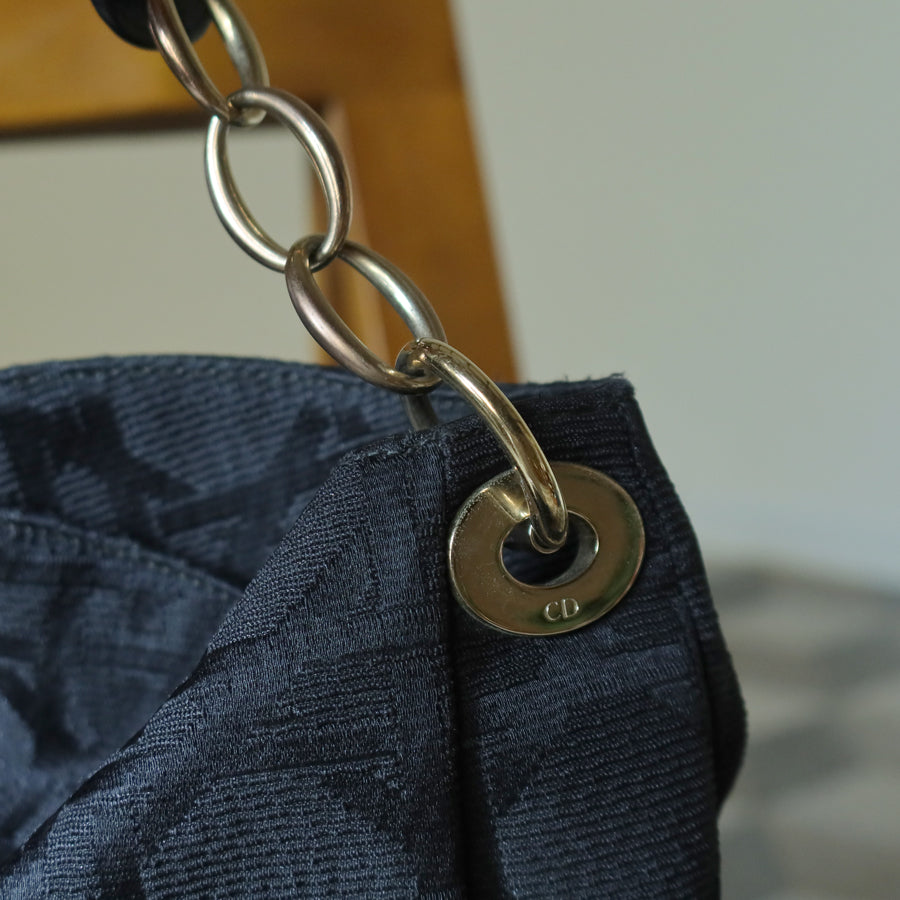 Christian Dior Vintage Black Cannage Dior Charm Shoulder Hobo Bag