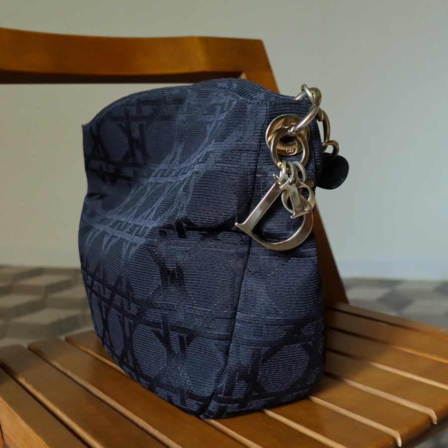 Christian Dior Vintage Black Cannage Dior Charm Shoulder Hobo Bag