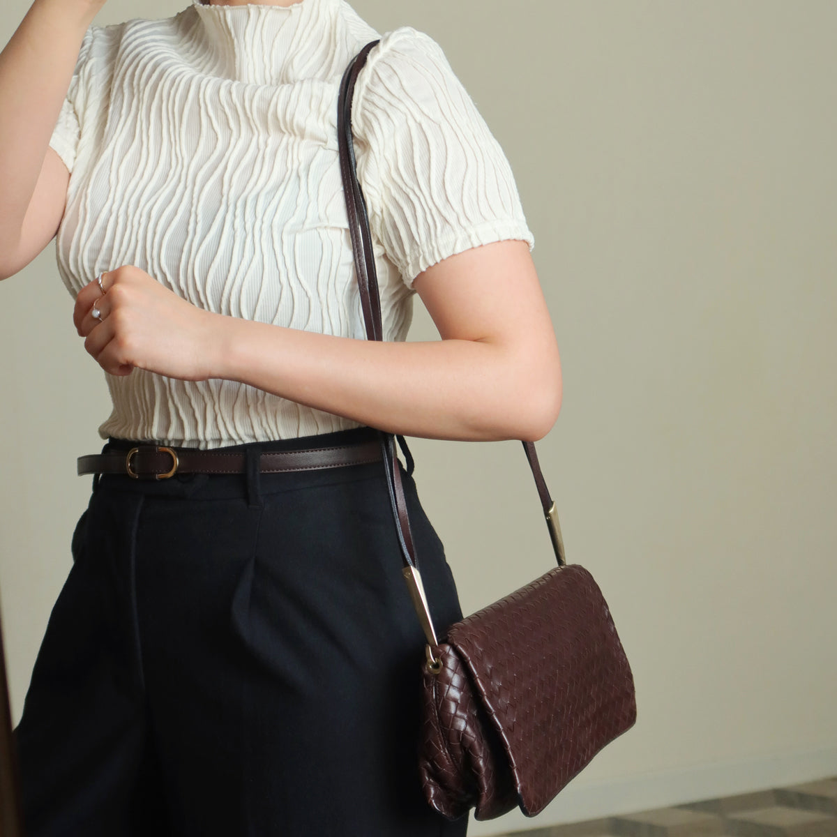 Bottega Veneta Vintage Dark Brown Leather Intrecciato Sardine Crossbody Flap Bag