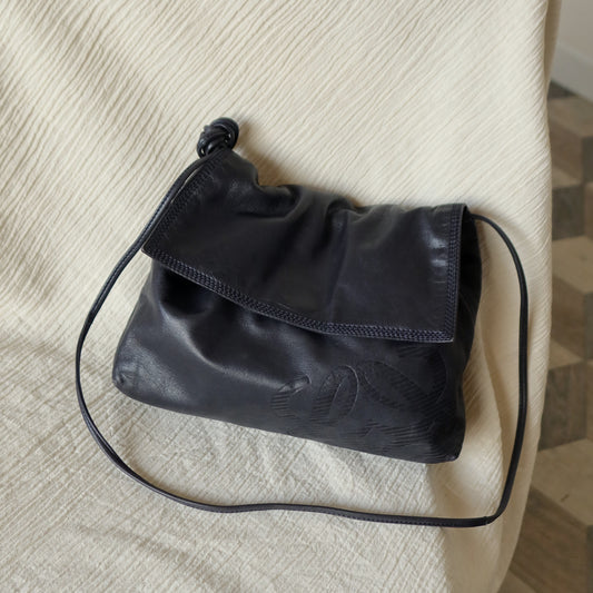 Loewe Vintage Black Leather Anagram 2way Shoulder Crossbody Flap Bag