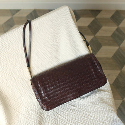 Bottega Veneta Vintage Dark Brown Leather Intrecciato Sardine Crossbody Flap Bag