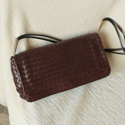 Bottega Veneta Vintage Dark Brown Leather Intrecciato Sardine Crossbody Flap Bag