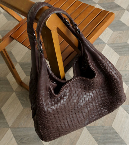 Bottega Veneta Vintage Brown Large Intrecciato Hobo Shoulder Bag