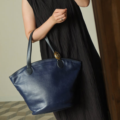 Christian Dior Vintage Dark Navy Leather Gold CD charm Large Shoulder Bag