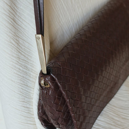 Bottega Veneta Vintage Dark Brown Leather Intrecciato Sardine Crossbody Flap Bag